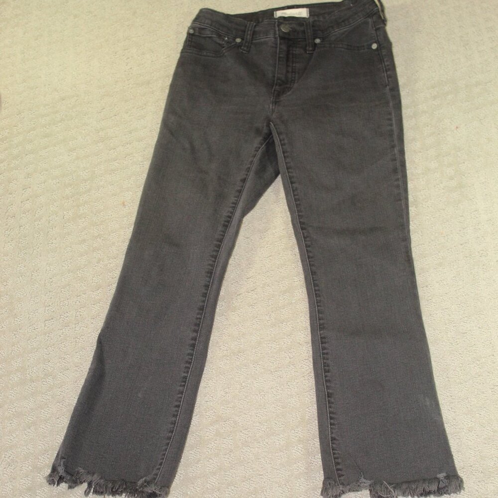 Madewell Womens Cali Demi Boot Jeans Sz 24 Gray Mid Rise Raw Frayed Hem